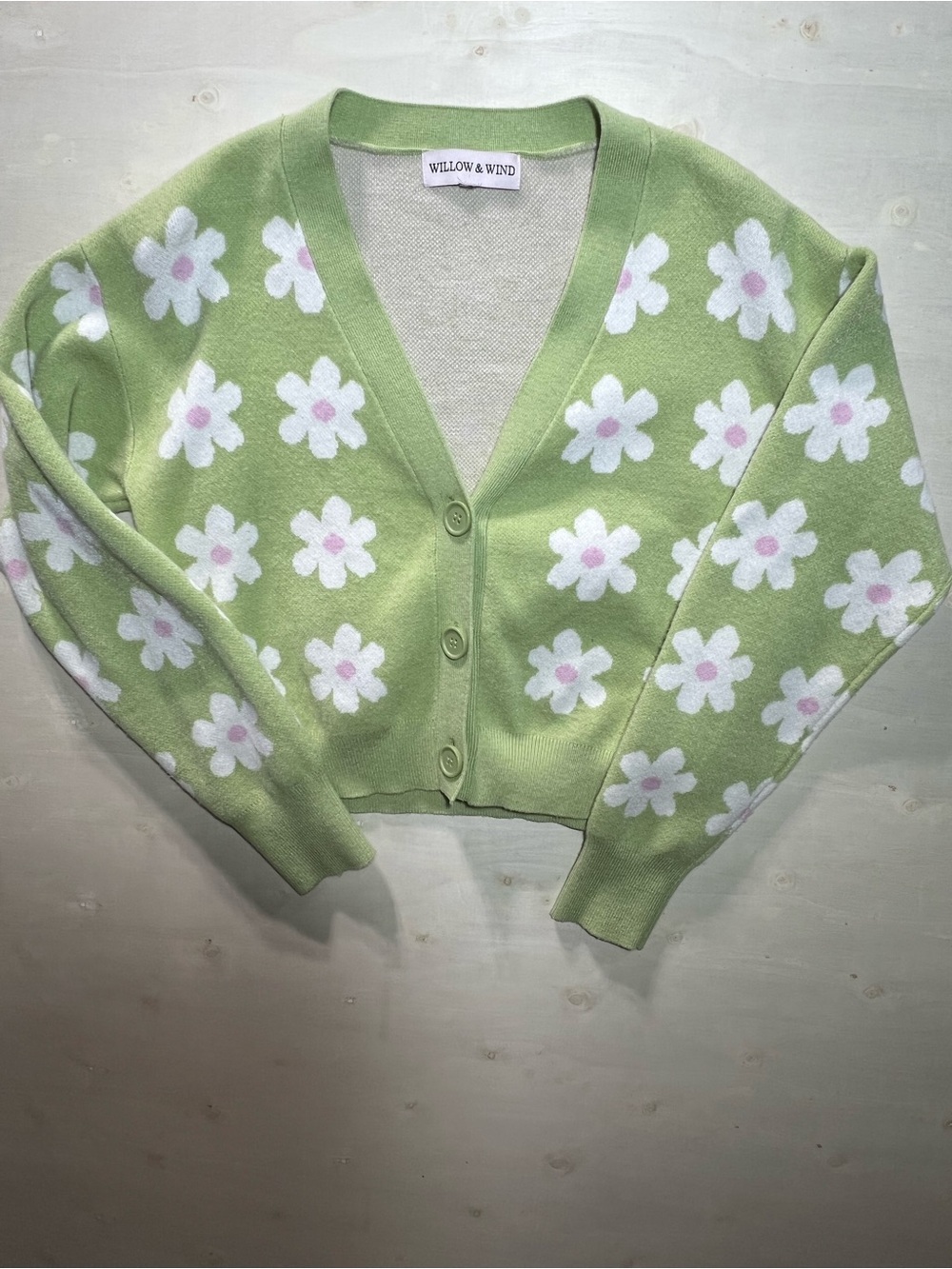 Green Floral V-Neck Cardigan Sweater - Picture 4 of 10